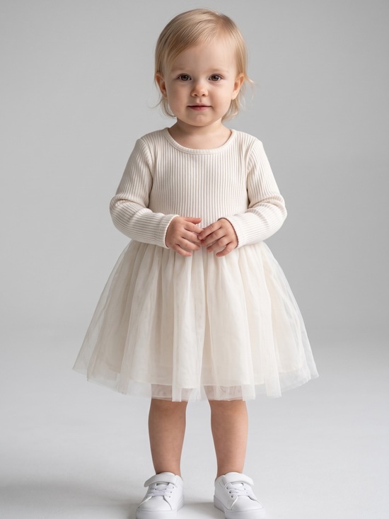 Cat & Jack Other - Cat & Jack Cream Ribbed Bodice Tulle Dress